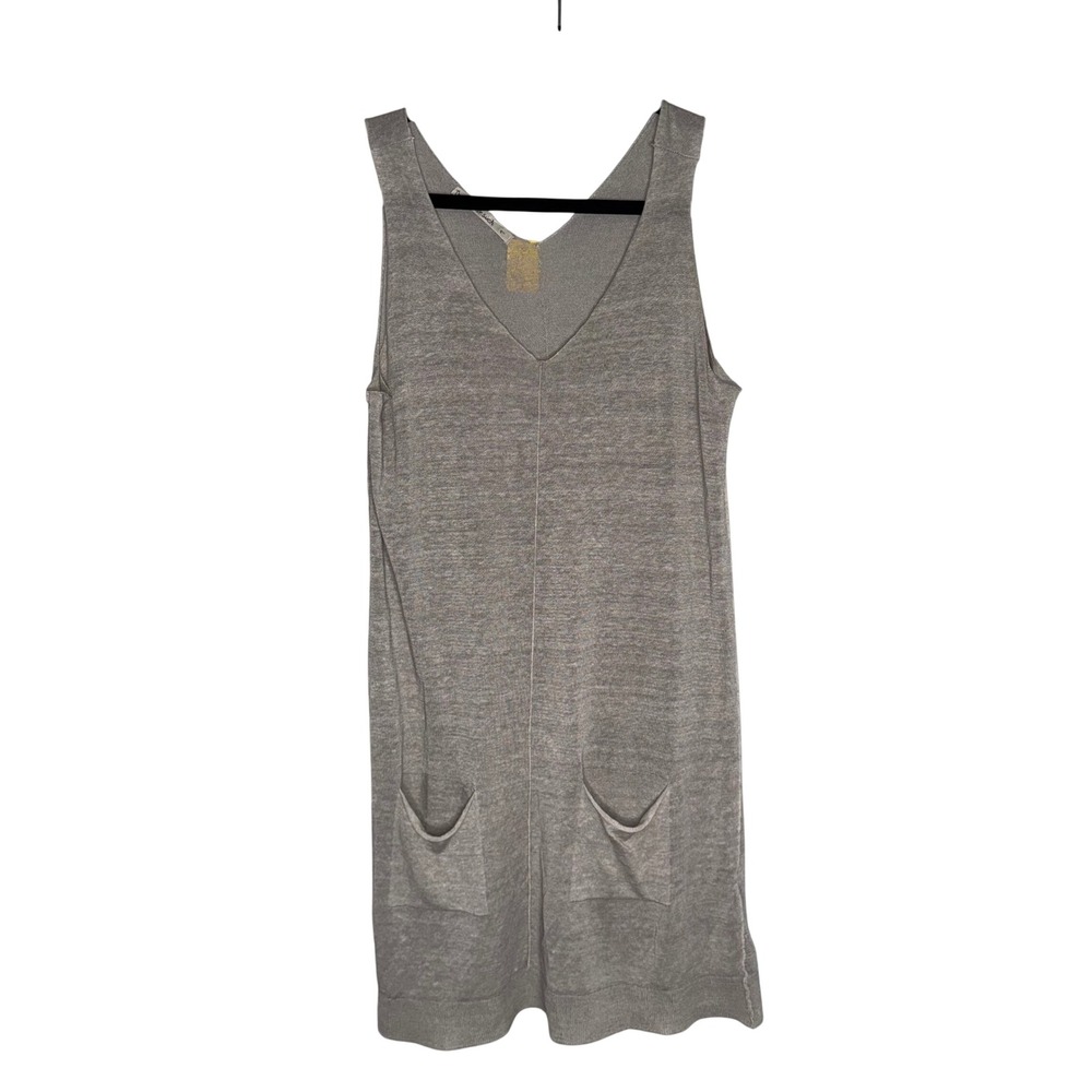 Transit par-such Knit Dress Women 1 Grey Excellent Linen Blend V-Neck Italy Z353